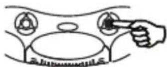 Diagram showing a hand pressing down on a gas stove with labeled components and directional arrows