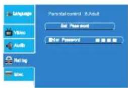 Language Video Audio Rating Wire Parental control - 8 Adult Bit Password Driver Password