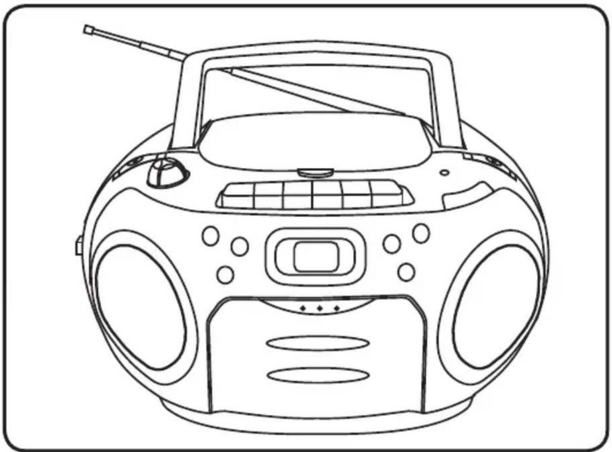 Line drawing of a portable radio with front panel and antenna (no text or symbols)
