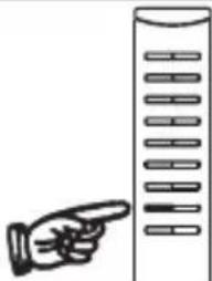 Simple line drawing of a hand pointing at a vertical scale (no text or symbols)