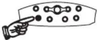 Line drawing of a hand pointing at a circular device with dots (no text or symbols)