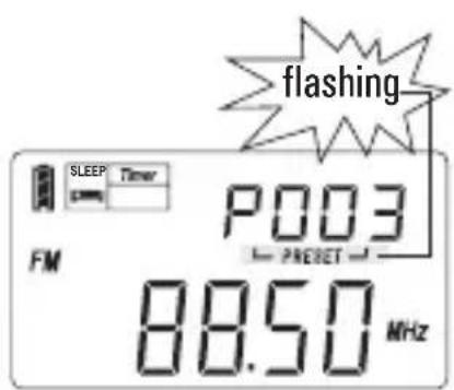 SLEEP Timer FM P003 PRENET flashing 88.50 MHz