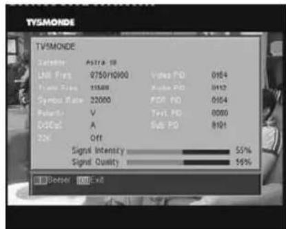 TV5MONDE Satellite A374-18 Litter Filter 9750/10000 Valse PD 0164 Power Filter 15000 Audio PD 0112 Symbol Rate 22000 FDR PD 0104 Power V Test PD 0000 DCDC A Sub PD 8191 22k Off Signal Intensity 55% Signal Quality 56%