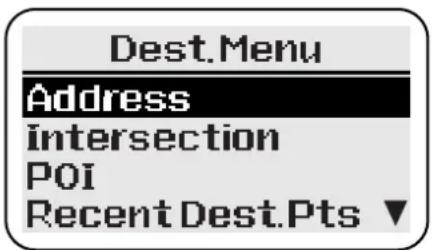 Dest.Menu Address Intersection POI Recent Dest.Pts ▼