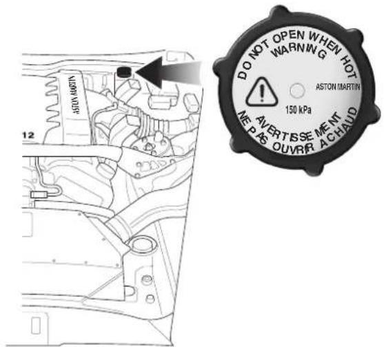 DO NOT OPEN WHEN HOT WARNING ASTON MARTIN 150 kPa ME PAS AVERTISEMENT OUVRR ACHAUD