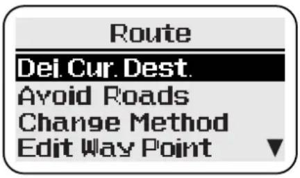 Route Dei. Cur. Dest. Avoid Roads Change Method Edit Way Point