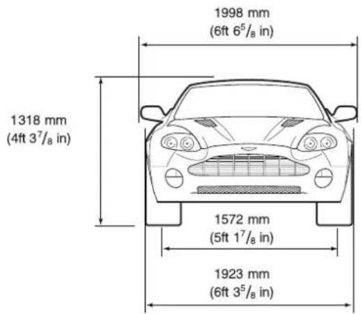 1998 mm (6ft 6⁵/₈ in) 1318 mm (4ft 3⁷/₈ in) 1572 mm (5ft 1⁷/₈ in) 1923 mm (6ft 3⁵/₈ in)