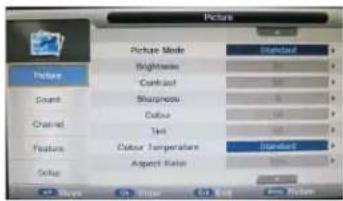 Picture Picture Mode Brightness Contract Sharpness Bubble Color Texture Colour Temperature Aspect Ratio Standard Color Color Temperature Color Color
