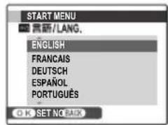 START MENU ■ 素語/LANG. ENGLISH FRANÇAIS DEUTSCH ESPAÑOL PORTUGUÊS OK SET NO BACK