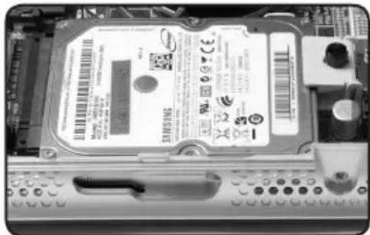 Close-up of a hard disk drive showing brand label, serial number, and status indicators