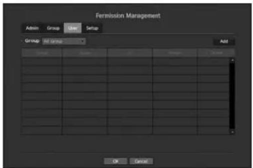 Permission Management Admin Group User Setup - Group All Groups Add OK Cancel