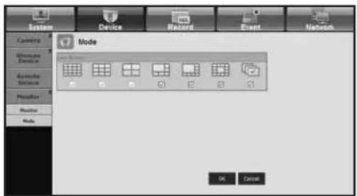 System Device Record Event Network Camera Message Device Appendix Device Module Radio Mode Mode OK Cancel