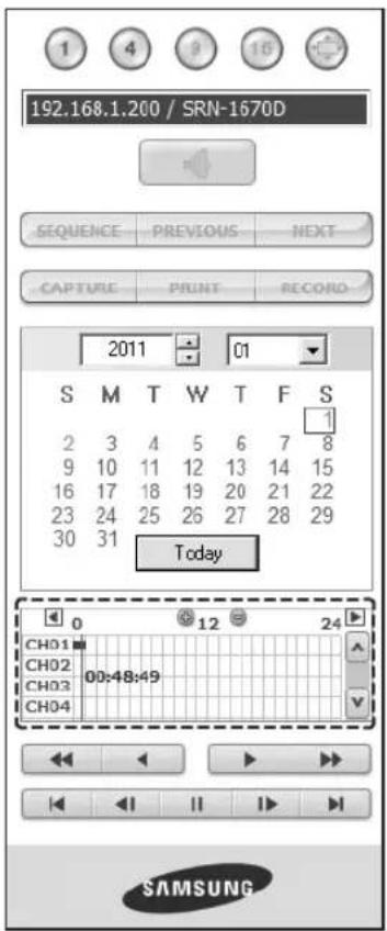 192.168.1.200 / SRN-1670D SEQUENCE PREVIOUS NEXT CAPTURE PRINT RECORD 2011 01 S M T W T F S 2 3 4 5 6 7 8 9 10 11 12 13 14 15 16 17 18 19 20 21 22 23 24 25 26 27 28 29 30 31 Today 0 12 24 CH01 CH02 CH03 00:48:49 CH04 SAMSUNG