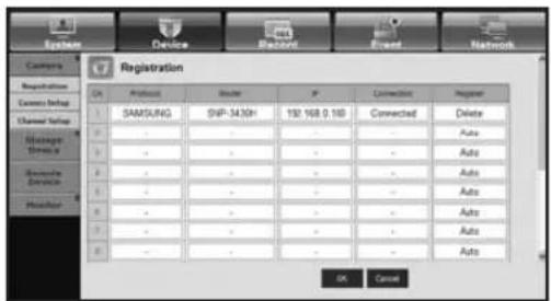 Registration On Protocol Server P Connection Region 1 SAMSUNG SNP-34.00 190 168 0.160 Connected Delete 2 - - - - - Auto 3 - - - - - Auto 4 - - - - - - Auto 5 - - - - - - Auto 6 - - - - - - Auto 7 - - - - - - Auto 8 - - - - - - Auto OK Cancel