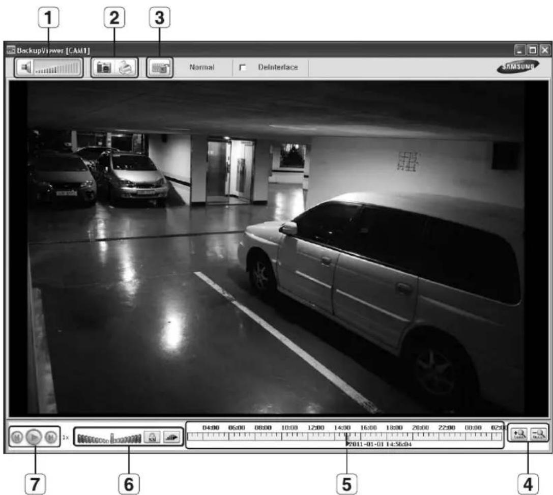 BackupViewer [CAM1] Normal Deinterface SAMSUNG 04:00 06:00 08:00 10:00 12:00 14:00 16:00 18:00 20:00 22:00 00:00 02:00 2011-01-01 14:56:04 7 6 5 4