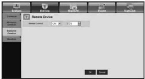 System Device Demand Event Network Camera Maintenance Device Remote Device Headset Remote Device Control OK Cancel