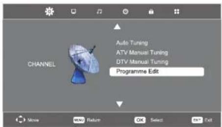 CHANNEL Auto Tuning ATV Manual Tuning DTV Manual Tuning Programme Edit