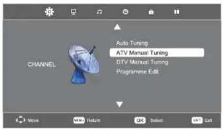 Auto Tuning ATV Manual Tuning DTV Manual Tuning Programme Edit CHANNEL