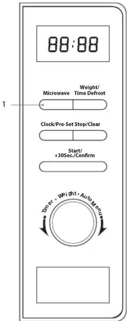 88:88 Microwave Weight/ Time Defrost Clock/Pre-Set Stop/Clear Start/ +30Sec./Confirm Timer • Weight • Auto Menu