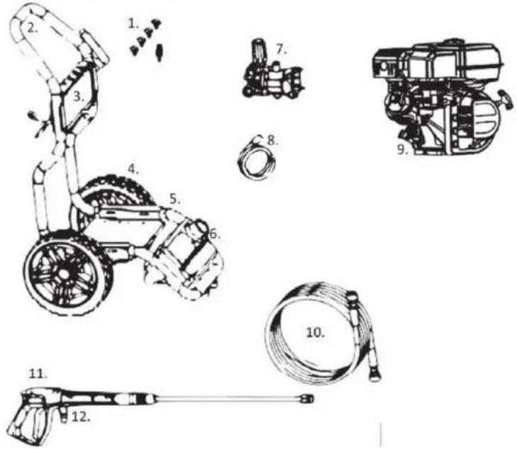 Technical diagram showing exploded view of a mechanical device with numbered components and labeled parts