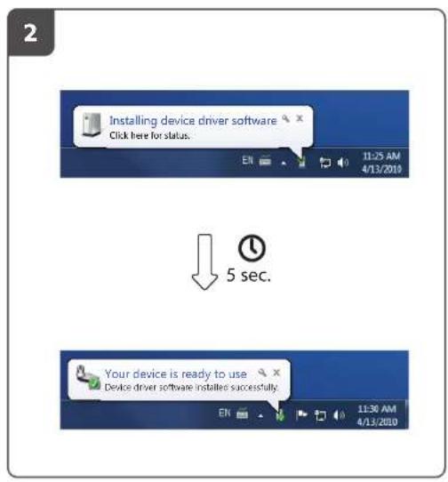 2 Installing device driver software Click here for status. 11:25 AM 4/13/2010 5 sec. Your device is ready to use Device driver software installed successfully. 11:30 AM 4/13/2010
