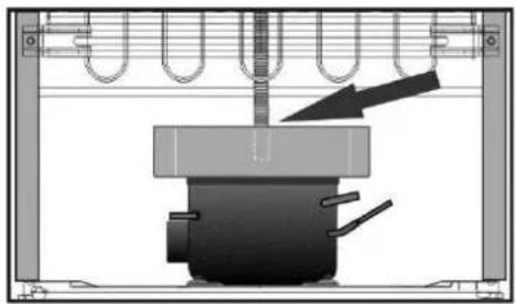 Mechanical assembly diagram showing a clamping device with a rotating base and spring-loaded housing (no text or symbols visible).