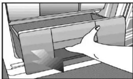 Illustration of a hand inserting a card into a filing cabinet (no text or symbols visible).