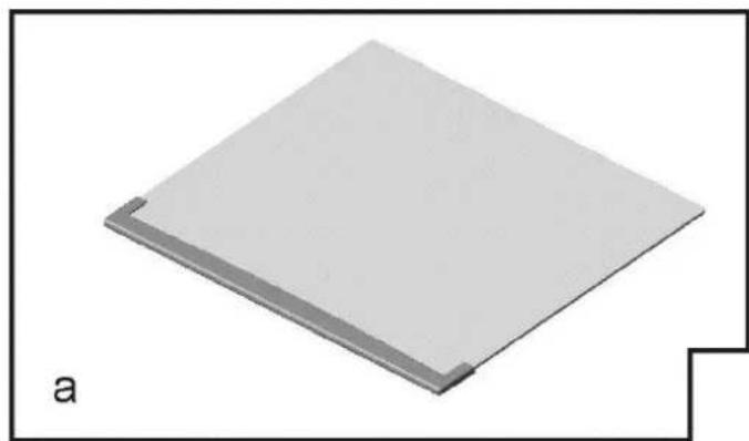 3D rendering of a square flat plate with a small corner feature, labeled 'a' in the corner (no other text or symbols).