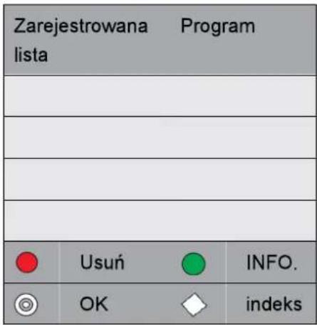 Zarejestrowana Program lista : : : : : : : : ● Usuń ● INFO. ◎ OK ◇ indeks