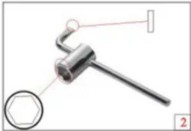 Mechanical tool with hexagonal base and curved handle, no visible text or symbols