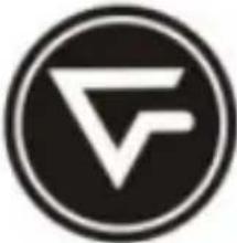 Circular black and white geometric symbol resembling a stylized 'V' or chevron (no text or numbers)