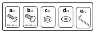 a x5 M8 x10mm b x3 M8 x 40mm c x8 d x3 e x1