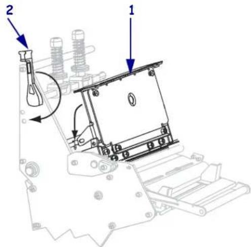 Technical diagram of a mechanical device with labeled components and directional arrows indicating motion or assembly.