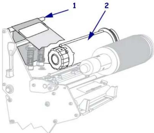Technical diagram of a mechanical assembly with labeled parts 1 and 2