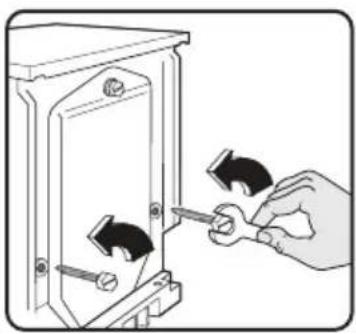 Illustration of a hand using a screwdriver to adjust or install a component inside an electrical enclosure (no text or symbols visible)