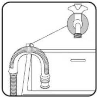 Diagram of a washing machine with tubing and a close-up view of the bulb (no text or symbols)