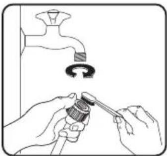 Illustration of hands using a tool to adjust or install a wall-mounted device (no text or symbols present)