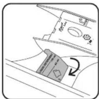 Diagram showing a device with labeled components and an arrow indicating rotation or movement, likely illustrating a mechanical or electrical component.