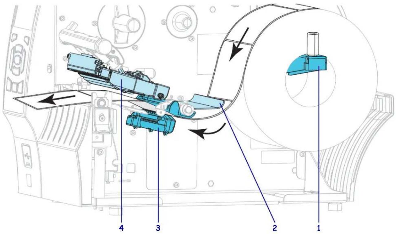 Technical diagram of a mechanical assembly with numbered components and directional arrows indicating motion or flow.