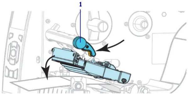 Technical diagram showing a mechanical assembly with labeled components and directional arrows indicating motion or movement.