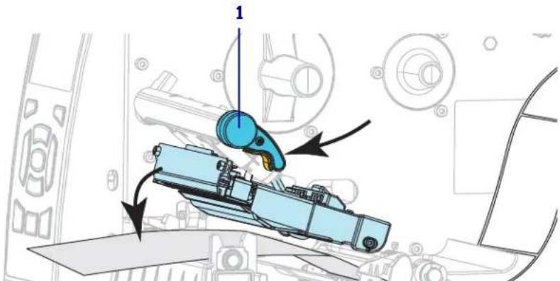Technical diagram showing a blue mechanical component with directional arrows and numbered reference point '1'