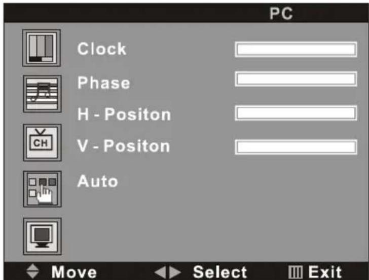 PC Clock Phase H - Positon V - Positon Auto Move Select Exit