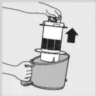 Illustration of hands using a battery to lift a motor, with an upward arrow indicating motion (no text or symbols).