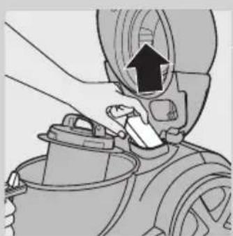 Illustration of a hand pouring liquid into a container with an arrow indicating direction (no text or symbols).