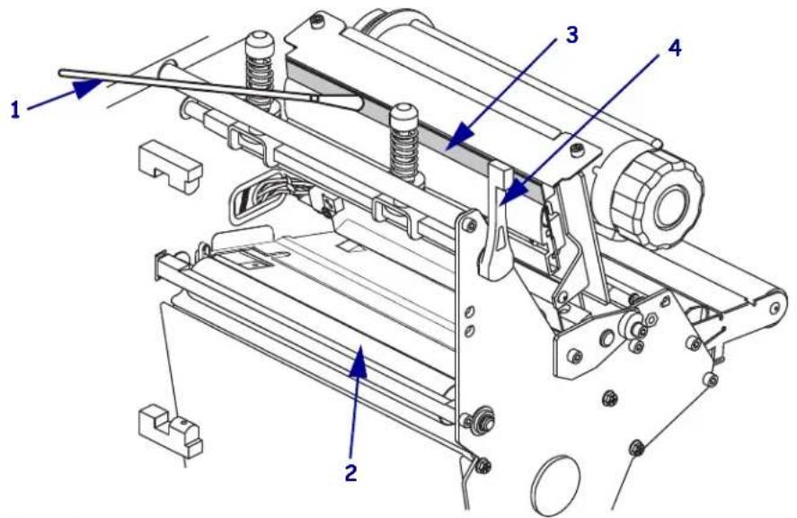 Technical diagram of a mechanical assembly with numbered components and directional arrows indicating parts of motion or assembly.
