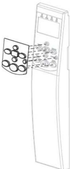 Diagram showing a device with circular components and labeled buttons, illustrating a process or operation.
