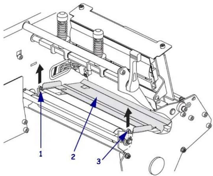 Technical diagram of a mechanical assembly with numbered components and directional arrows indicating assembly steps.