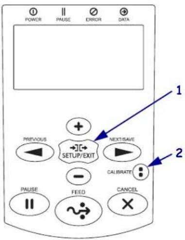 POWER PAUSE ERROR DATA PREVIOUS + [+] SETUP/EXIT NEXT/SAVE - CALIBRATE PAUSE FEED CANCEL