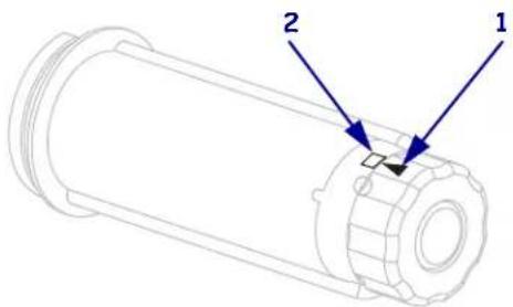 Technical diagram of a mechanical component with labeled parts 1 and 2
