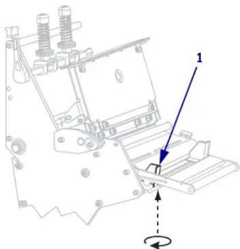 Technical diagram of a mechanical assembly with labeled component '1' and rotation indicator